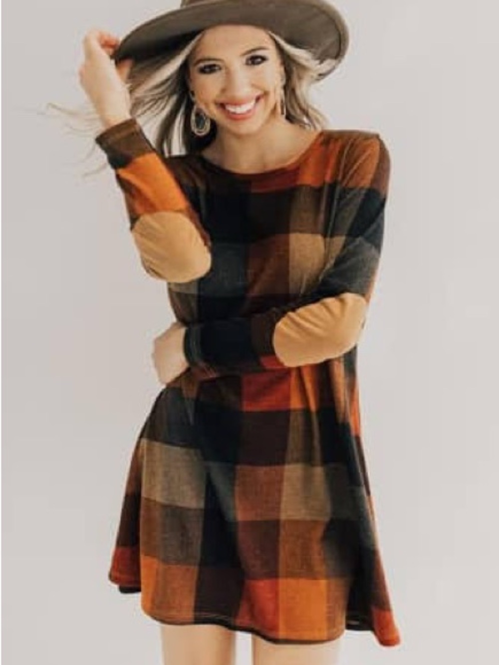 Orange and Gray Plaid Dress— Size Small
